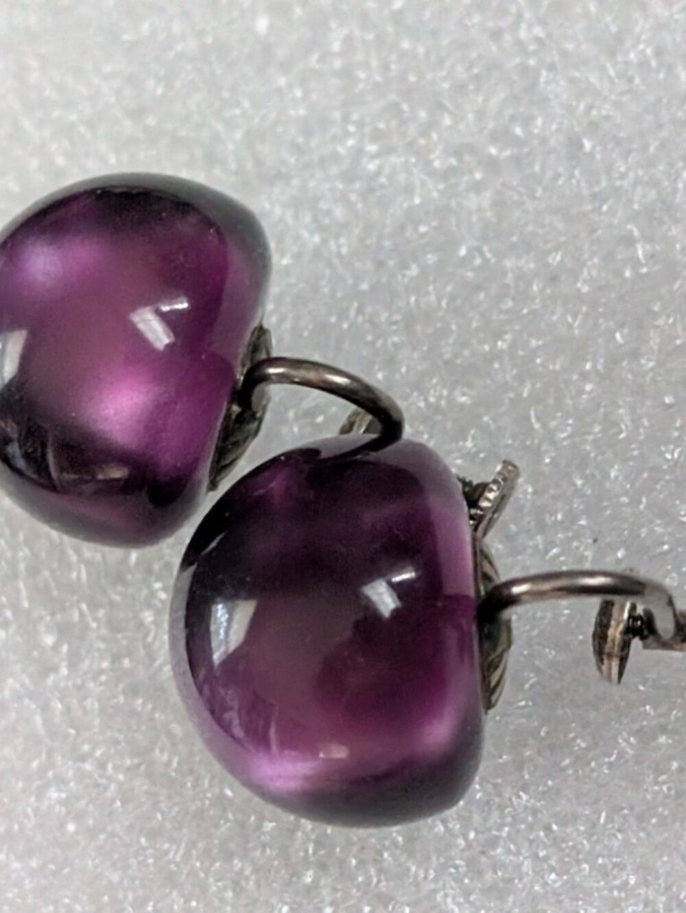 Vintage Sterling Purple Moon glow  Ball Earrings Screwback Style
